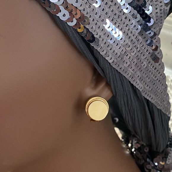 14k Round Stone Omega Clip Pierced Earrings - Picture 10 of 12